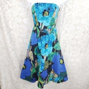 Anthropologie Strapless Floral Blue Dress Size 6